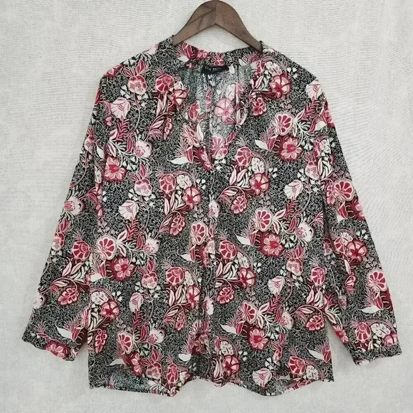 Lane Bryant Crewneck Slit Pullover Floral Long sleeve Blouse 22/24. 9672 P - Picture 1 of 8